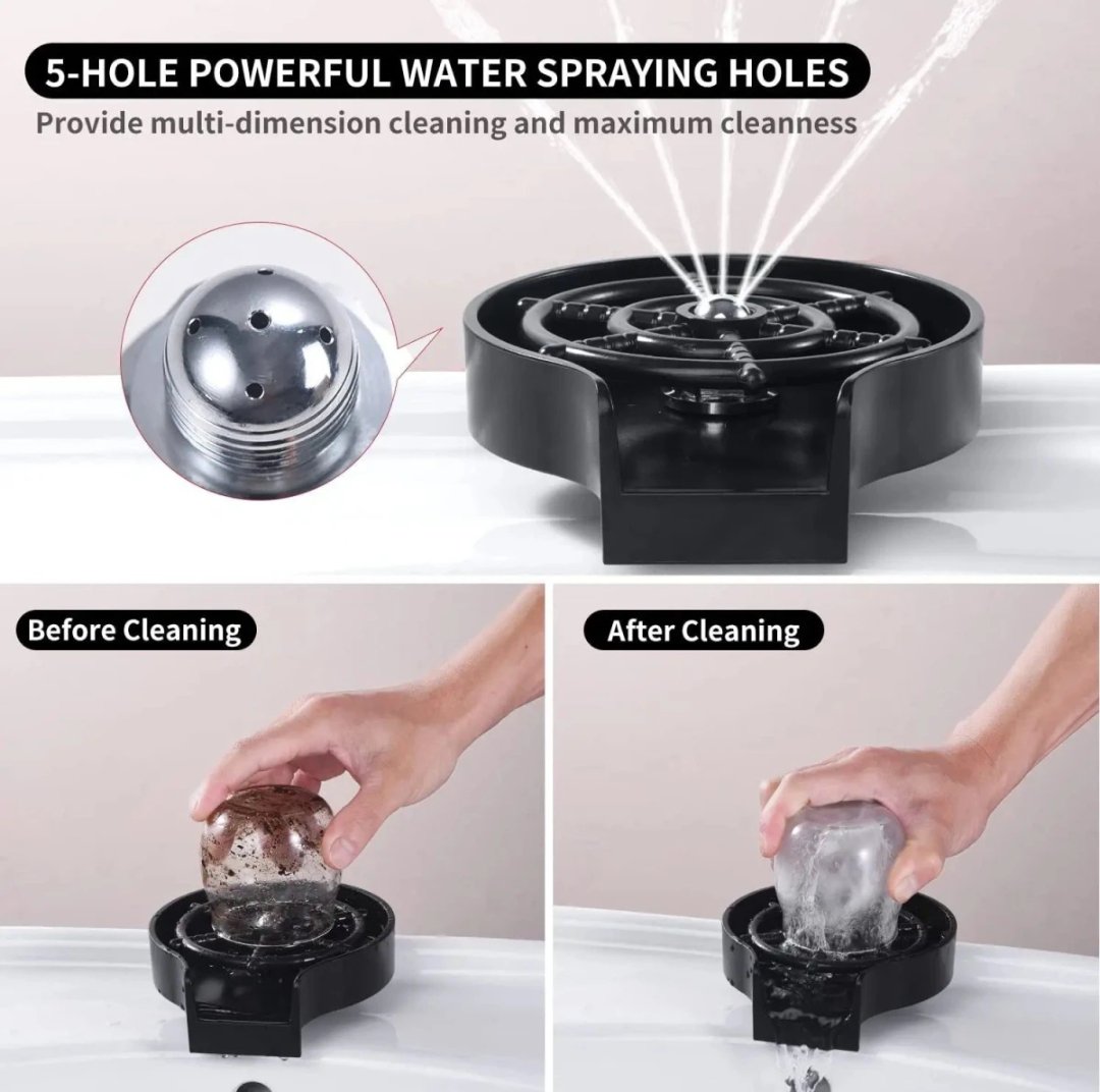 Automatic Cup Washer - Bottle Cleaner Sink Attachment - High Pressure Glass Rinser for Kitchen, Bar, and More - Efficient Bottle Cleaner Machine