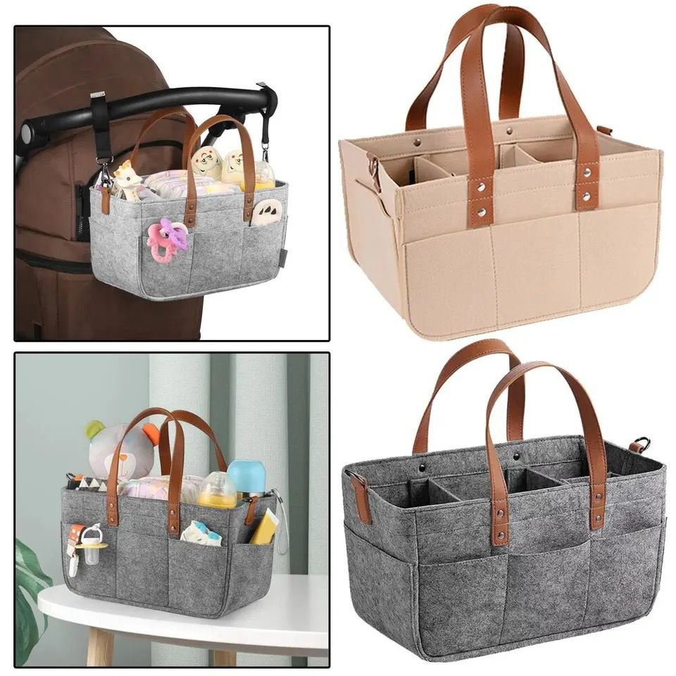 Foldable Felt Storage Bag Baby Diaper Caddy Organizer Car Travel Bag Nursery Basket Kids Storage Carrier Large Pocket