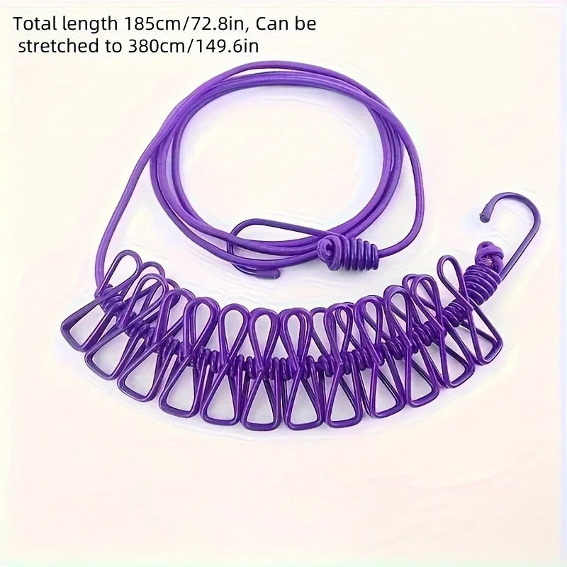 Elastic Clothesline Rope with Clips