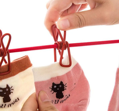 Brand Bytes Portable Drying Rope with 12 Clips and 2 Hooks, Travel Clothesline Rope Clothes Hanging Hook, Outdoor Indoor Wind-Proof Clothesline