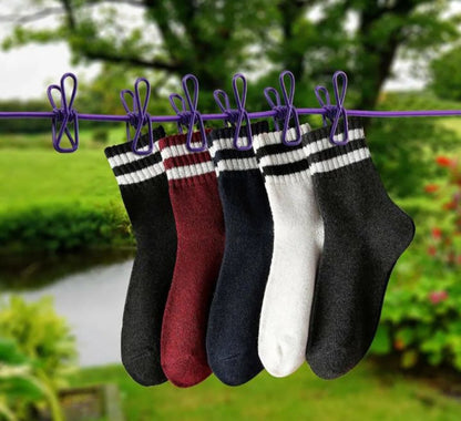 Brand Bytes Portable Drying Rope with 12 Clips and 2 Hooks, Travel Clothesline Rope Clothes Hanging Hook, Outdoor Indoor Wind-Proof Clothesline