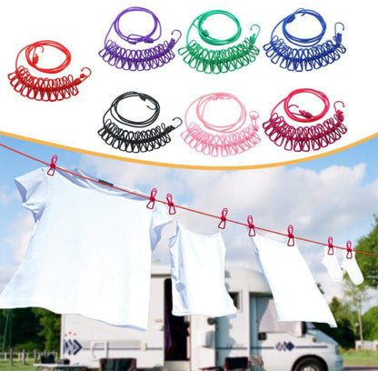 Brand Bytes Portable Drying Rope with 12 Clips and 2 Hooks, Travel Clothesline Rope Clothes Hanging Hook, Outdoor Indoor Wind-Proof Clothesline