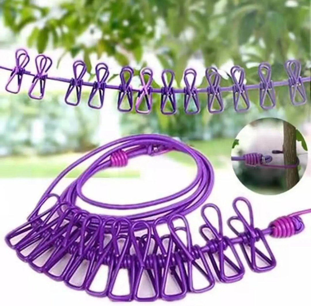 Brand Bytes Portable Drying Rope with 12 Clips and 2 Hooks, Travel Clothesline Rope Clothes Hanging Hook, Outdoor Indoor Wind-Proof Clothesline