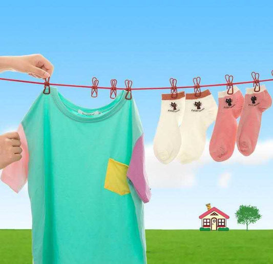 Brand Bytes Portable Drying Rope with 12 Clips and 2 Hooks, Travel Clothesline Rope Clothes Hanging Hook, Outdoor Indoor Wind-Proof Clothesline