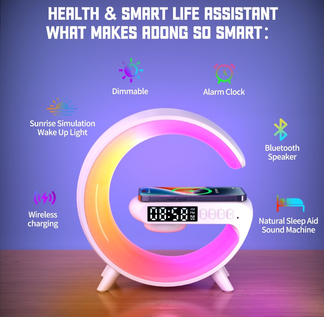 G-Shaped Time,Lamp &amp; Speaker with Wireless Charger