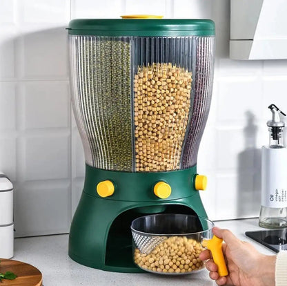 Multifunctional Whole Grains Rice Bucket Storage Tank, 360 Degree Rotary 4-Grid Food Dispenser