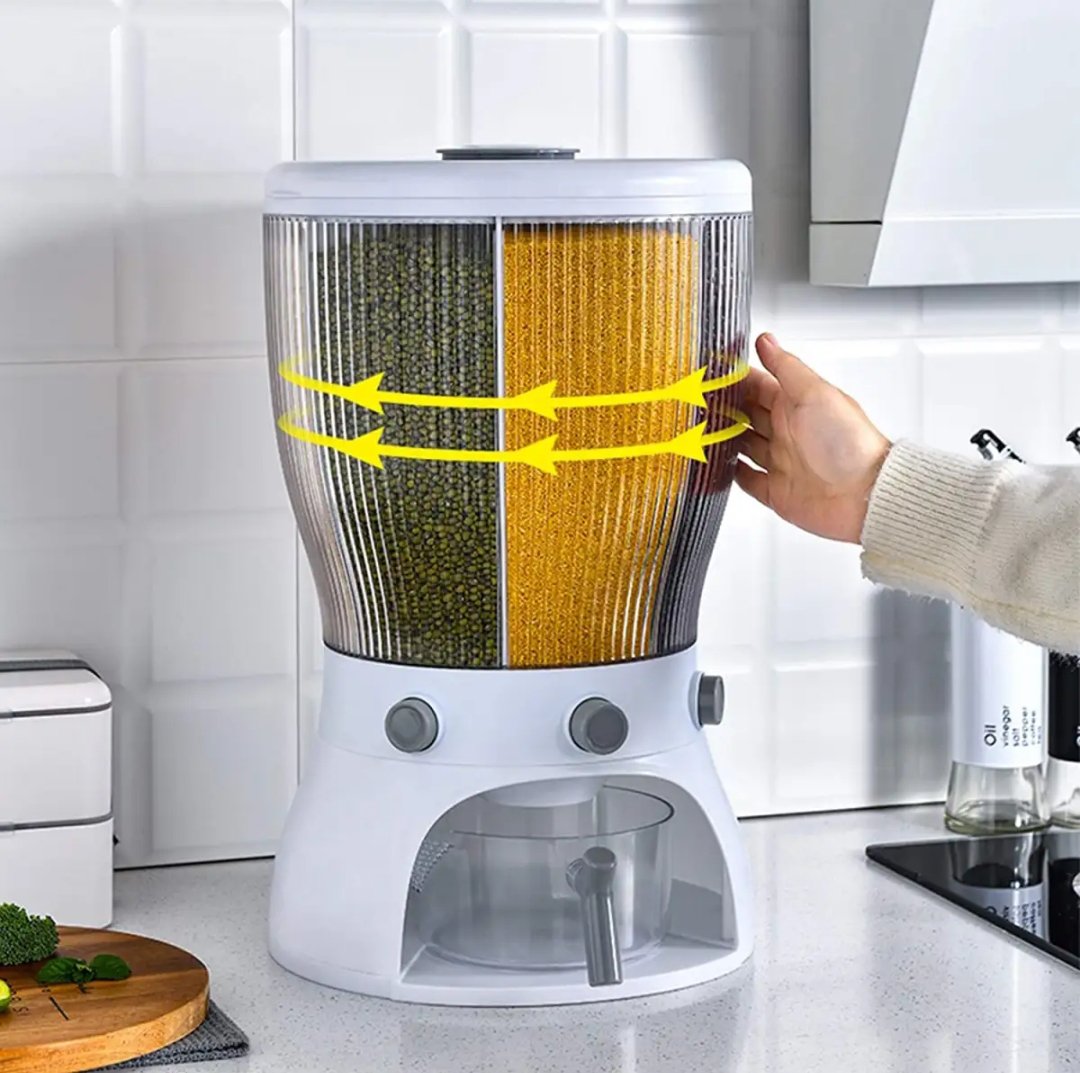 Multifunctional Whole Grains Rice Bucket Storage Tank, 360 Degree Rotary 4-Grid Food Dispenser