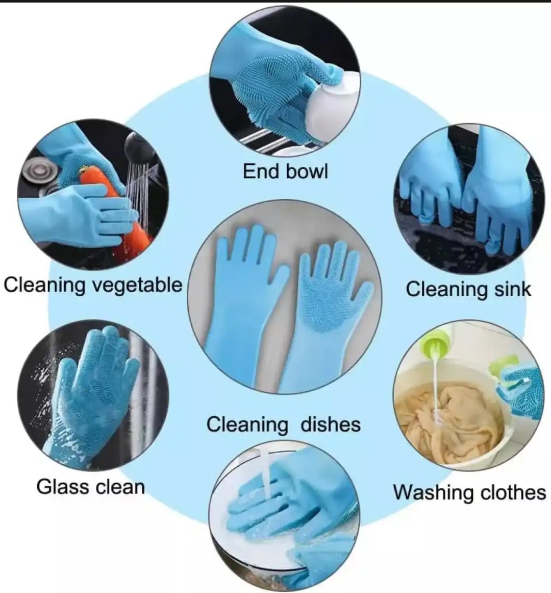 1 Pair Silicone Gloves with Wash Scrubber, Heat Resistant, for Cleaning, Household, Dish Washing, Washing the Car
