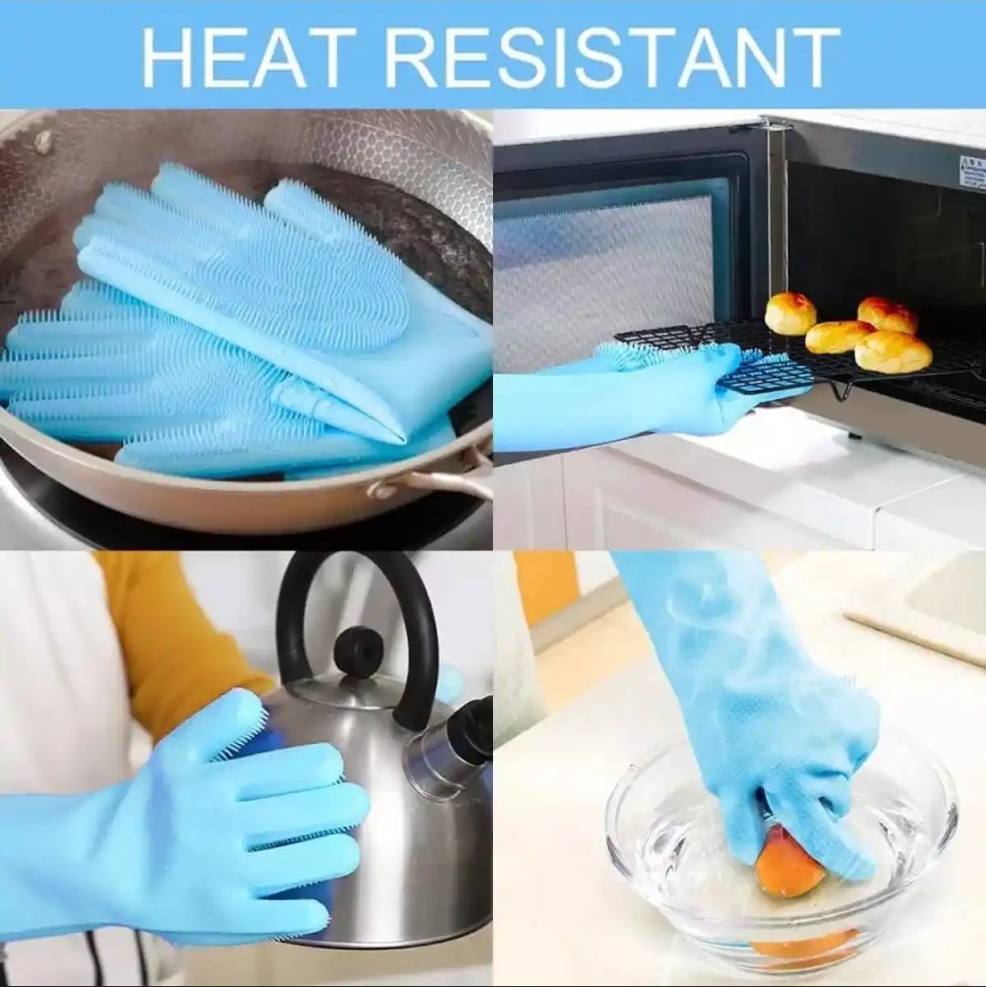 1 Pair Silicone Gloves with Wash Scrubber, Heat Resistant, for Cleaning, Household, Dish Washing, Washing the Car