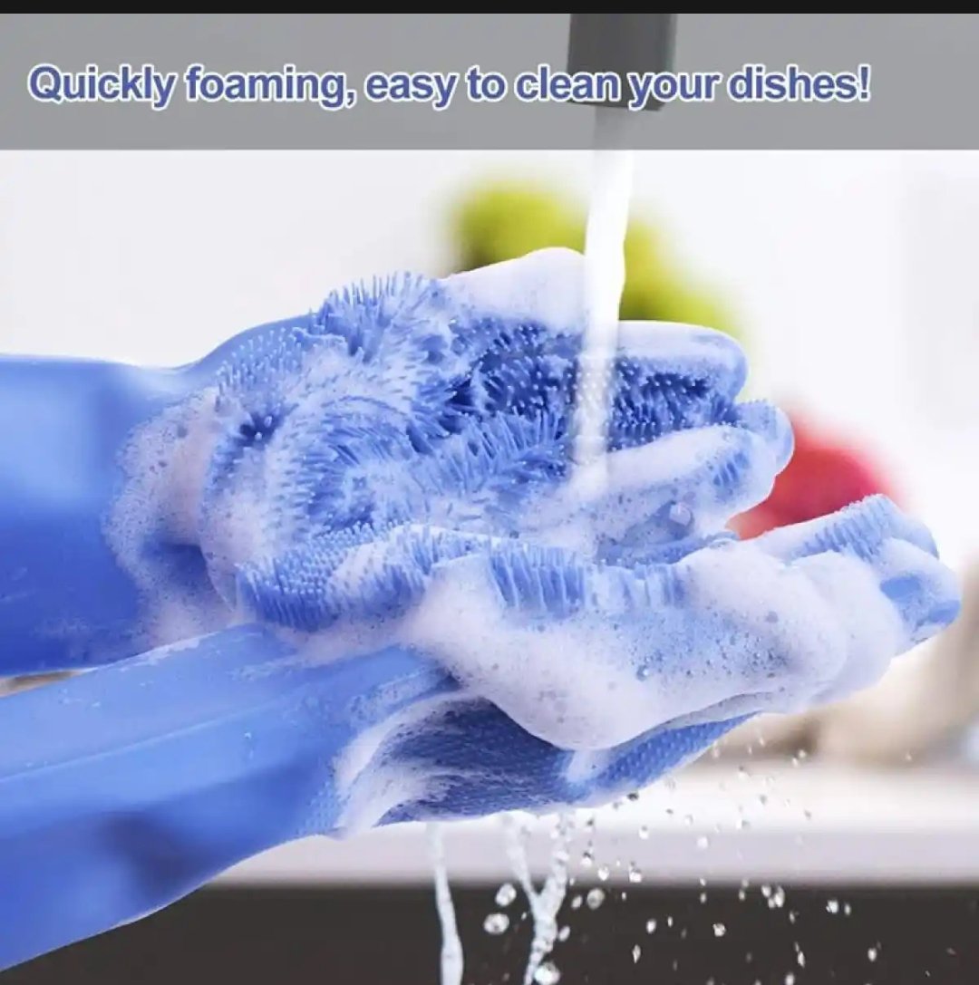 1 Pair Silicone Gloves with Wash Scrubber, Heat Resistant, for Cleaning, Household, Dish Washing, Washing the Car
