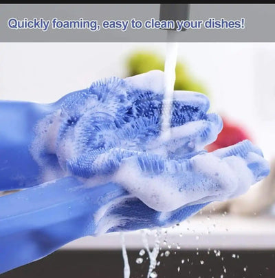 1 Pair Silicone Gloves with Wash Scrubber, Heat Resistant, for Cleaning, Household, Dish Washing, Washing the Car
