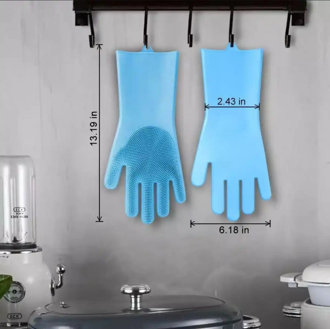1 Pair Silicone Gloves with Wash Scrubber, Heat Resistant, for Cleaning, Household, Dish Washing, Washing the Car