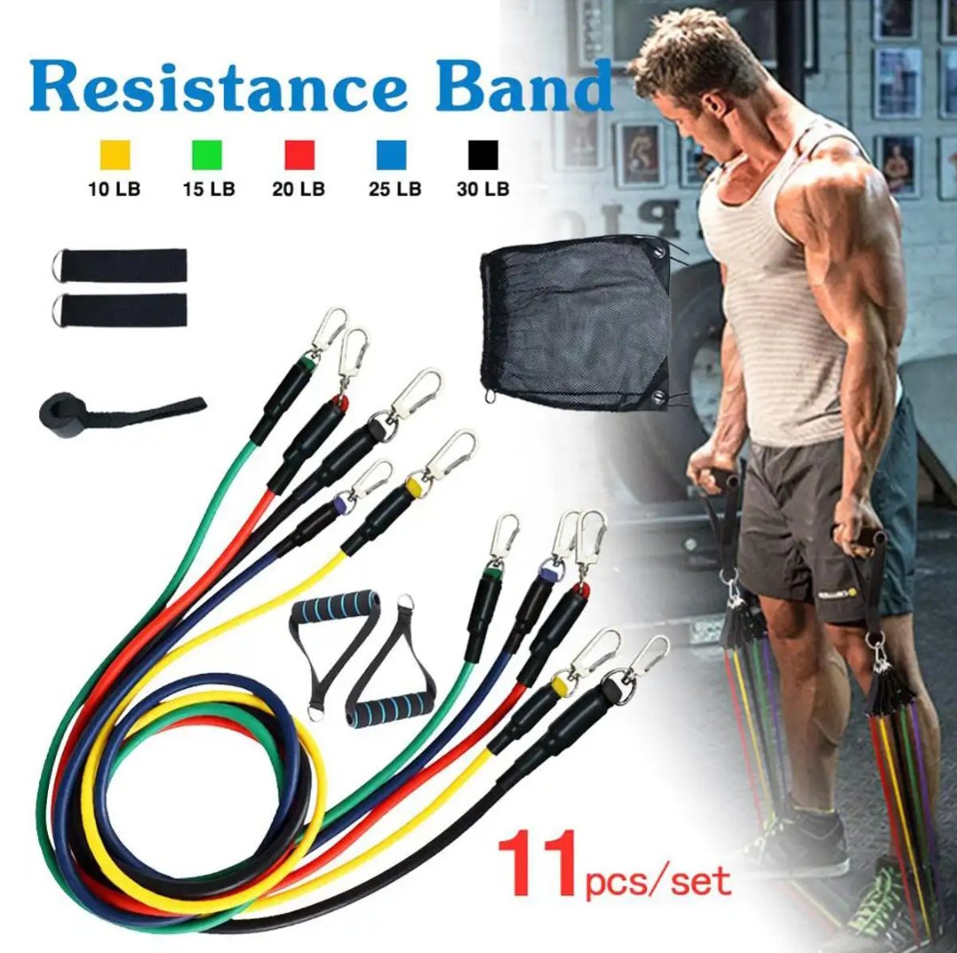 11 PCS Latex Resistance Band Set Yoga Pilates Abs Exercise Fitness Gym