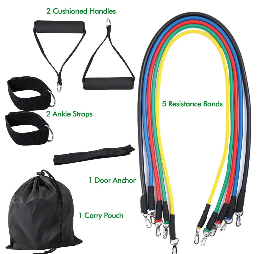 11 PCS Latex Resistance Band Set Yoga Pilates Abs Exercise Fitness Gym