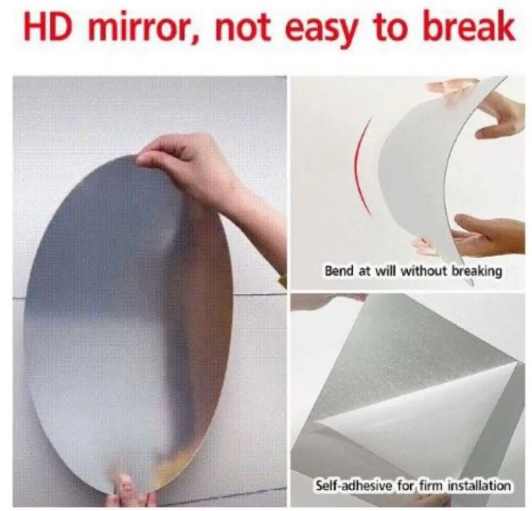 Oval Shape Flexible Self Adhesive Non-Glass Mirror Sticker