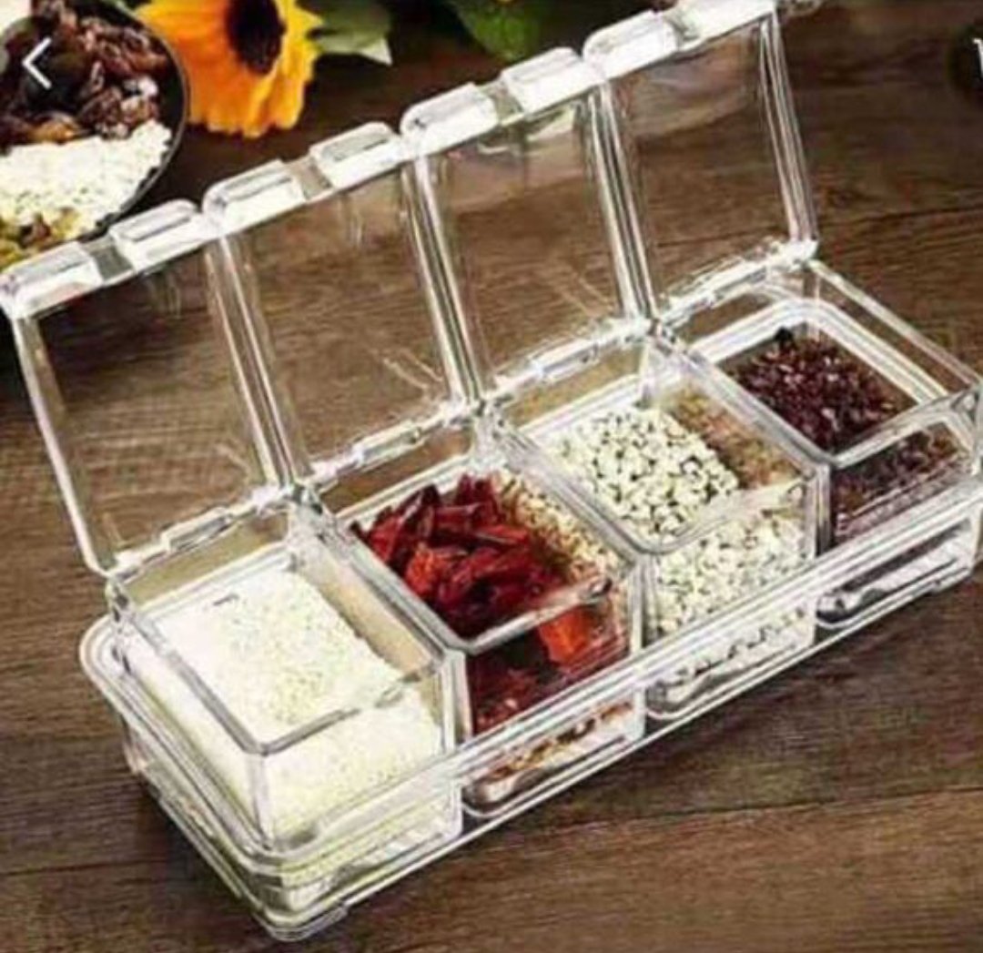 4PCS Crystal Clear Seasoning Box Acrylic Spice Rack Storage Container With Spoon