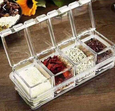 4PCS Crystal Clear Seasoning Box Acrylic Spice Rack Storage Container With Spoon