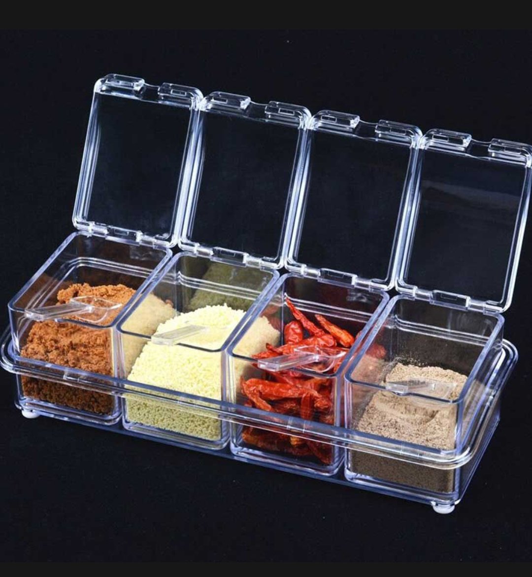 4PCS Crystal Clear Seasoning Box Acrylic Spice Rack Storage Container With Spoon