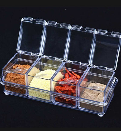 4PCS Crystal Clear Seasoning Box Acrylic Spice Rack Storage Container With Spoon