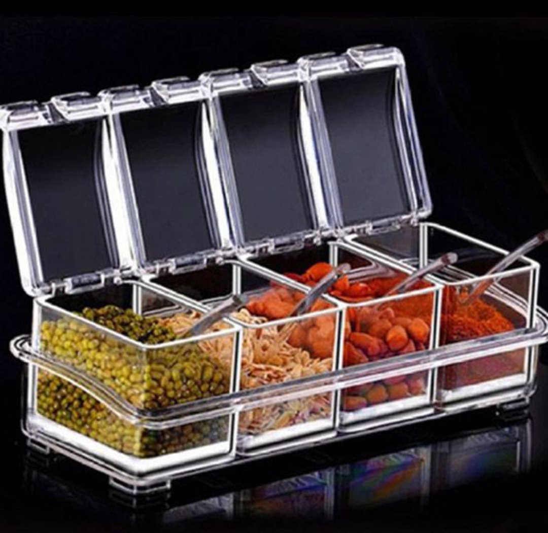 4PCS Crystal Clear Seasoning Box Acrylic Spice Rack Storage Container With Spoon