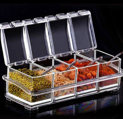 4PCS Crystal Clear Seasoning Box Acrylic Spice Rack Storage Container With Spoon