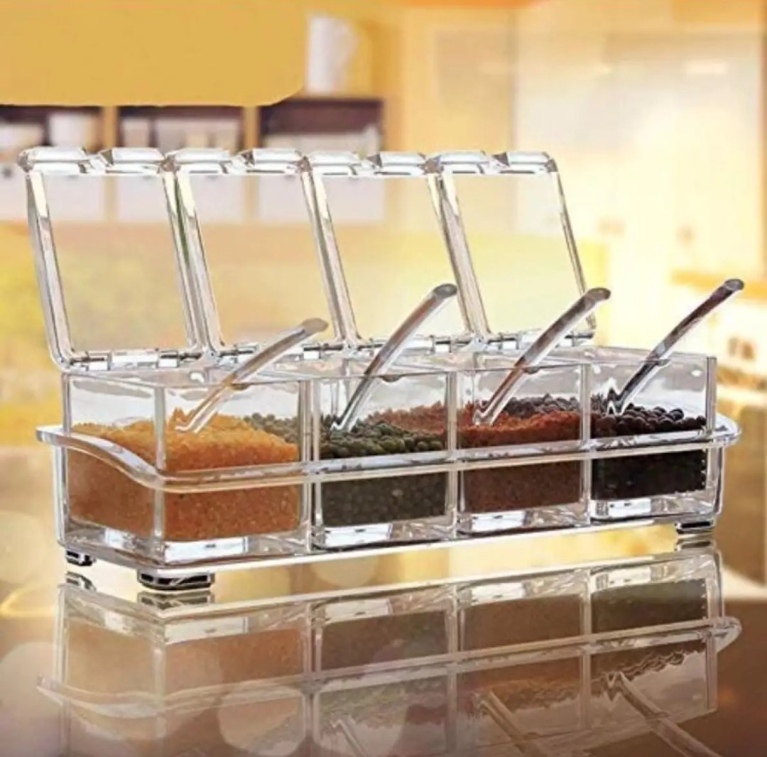 4PCS Crystal Clear Seasoning Box Acrylic Spice Rack Storage Container With Spoon