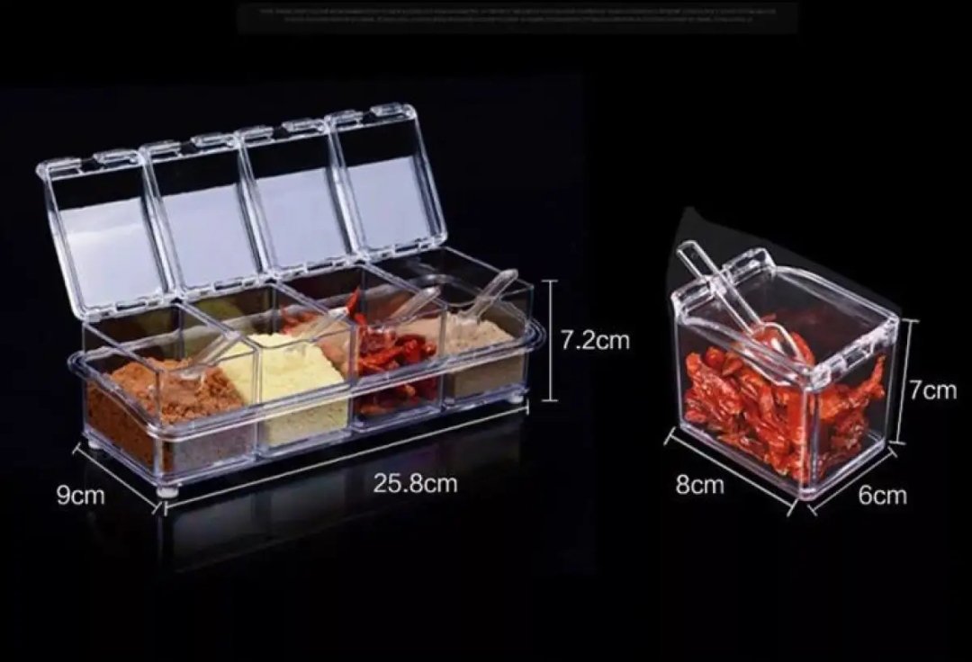 4PCS Crystal Clear Seasoning Box Acrylic Spice Rack Storage Container With Spoon