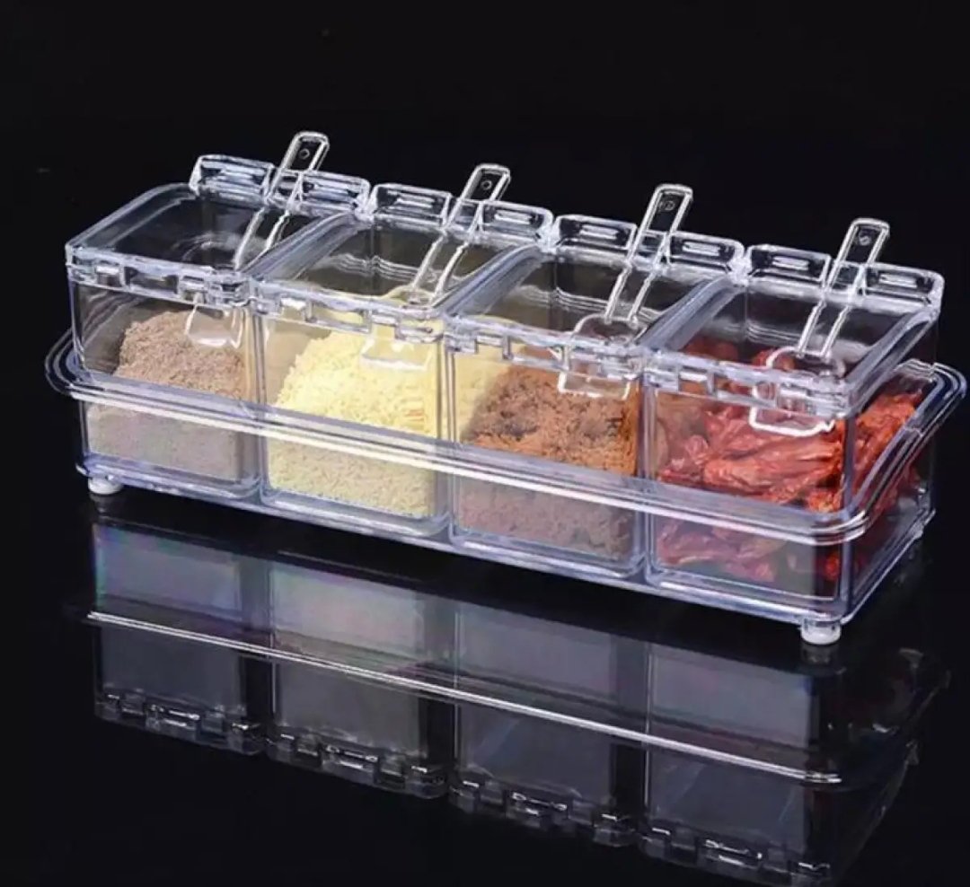 4PCS Crystal Clear Seasoning Box Acrylic Spice Rack Storage Container With Spoon