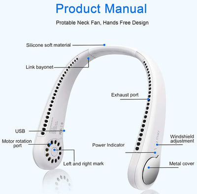 Bladeless neck fans portable rechargeable USB Cooling Fan