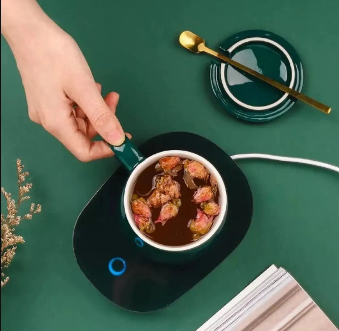 Ceramic Mug with Lid Spoon Gift Cup Thermos Cup Auto-sensing Thermostat Heater Insulation Pad Coaster Electric 55°C Household Gift