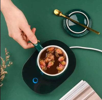 Ceramic Mug with Lid Spoon Gift Cup Thermos Cup Auto-sensing Thermostat Heater Insulation Pad Coaster Electric 55°C Household Gift