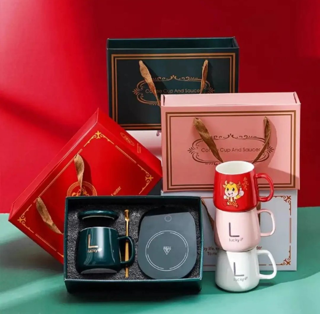 Ceramic Mug with Lid Spoon Gift Cup Thermos Cup Auto-sensing Thermostat Heater Insulation Pad Coaster Electric 55°C Household Gift