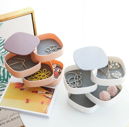 Rotating Jewellery Box Ring Earring Storage Box Accessories Jewelry Rack With Mirror