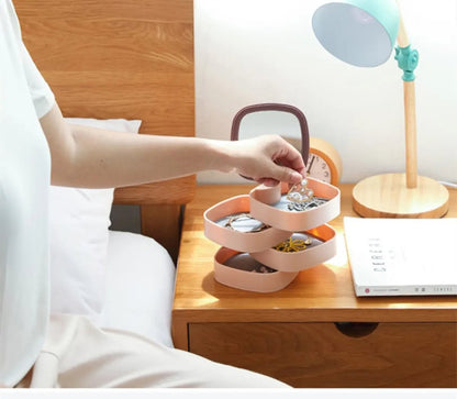 Rotating Jewellery Box Ring Earring Storage Box Accessories Jewelry Rack With Mirror