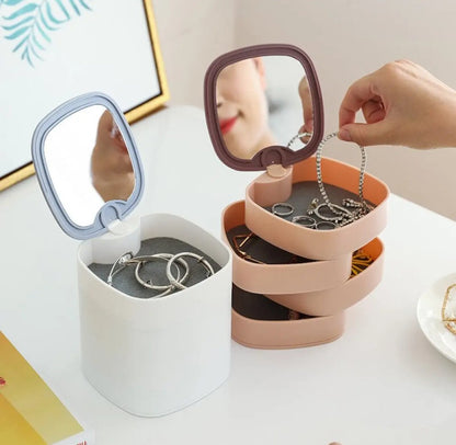 Rotating Jewellery Box Ring Earring Storage Box Accessories Jewelry Rack With Mirror