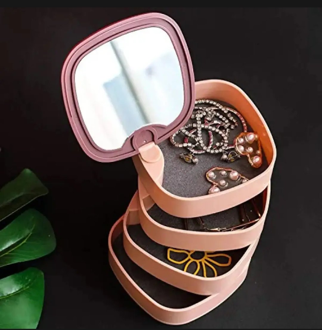 Rotating Jewellery Box Ring Earring Storage Box Accessories Jewelry Rack With Mirror