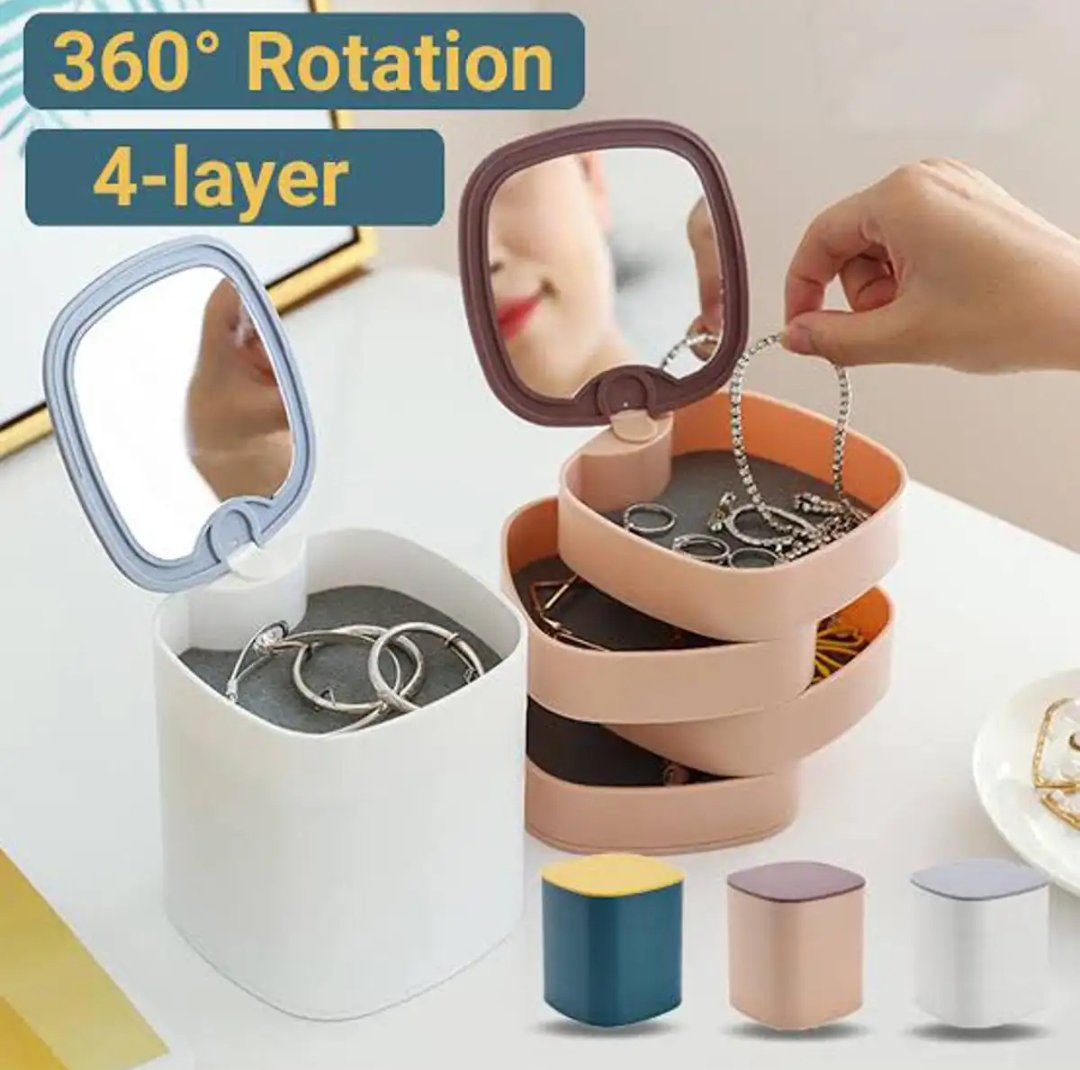 Rotating Jewellery Box Ring Earring Storage Box Accessories Jewelry Rack With Mirror