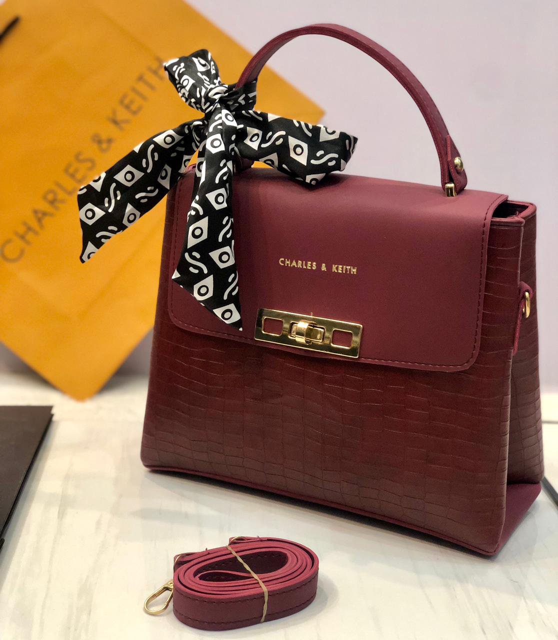 Charles &amp; Keith Women Handbag I Back Pocket I Long Strap I With Beautiful Scaf