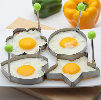 Fried Egg Mold, Pack of 4 Stainless Steel Egg Ring Egg Shaper Pancake Mold Heart/Round/Star/Flower Shapes