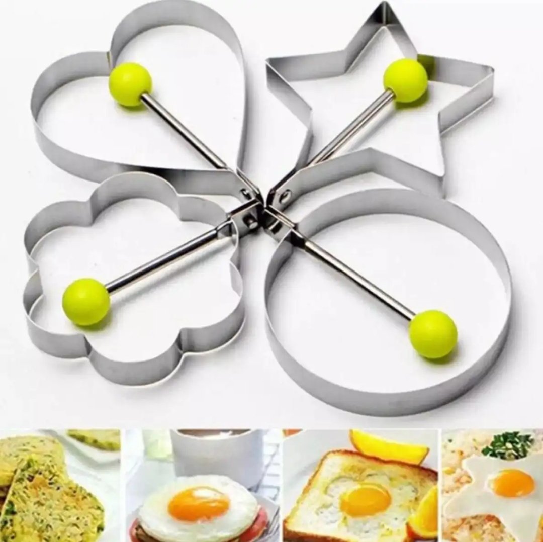 Fried Egg Mold, Pack of 4 Stainless Steel Egg Ring Egg Shaper Pancake Mold Heart/Round/Star/Flower Shapes
