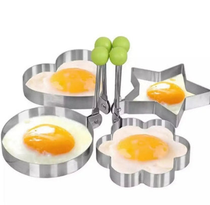 Fried Egg Mold, Pack of 4 Stainless Steel Egg Ring Egg Shaper Pancake Mold Heart/Round/Star/Flower Shapes