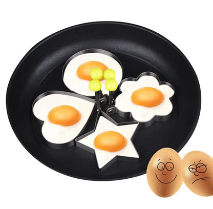 Fried Egg Mold, Pack of 4 Stainless Steel Egg Ring Egg Shaper Pancake Mold Heart/Round/Star/Flower Shapes