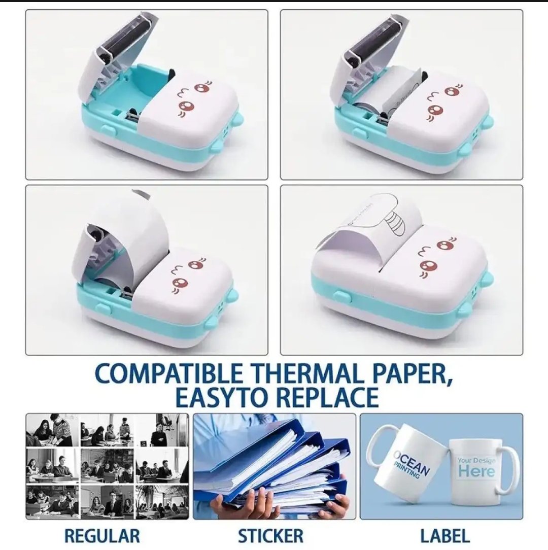 Mini Printer Inkless Bluetooth Portable Photo Printing 57mm for Android IOS Fit for Adhesive Label Thermal Papers.