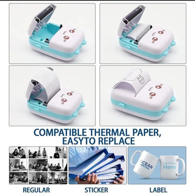 Mini Printer Inkless Bluetooth Portable Photo Printing 57mm for Android IOS Fit for Adhesive Label Thermal Papers.