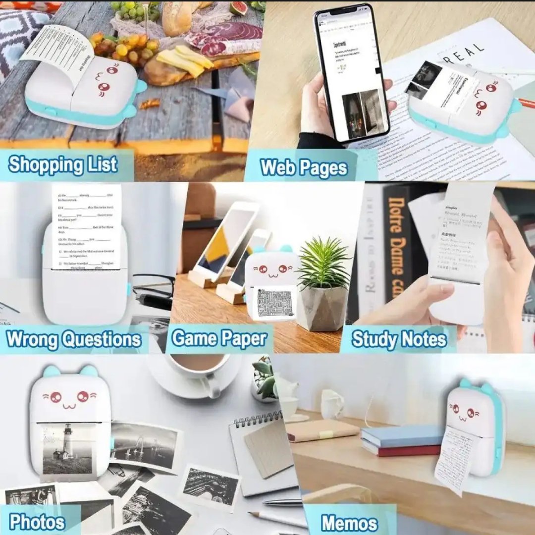 Mini Printer Inkless Bluetooth Portable Photo Printing 57mm for Android IOS Fit for Adhesive Label Thermal Papers.