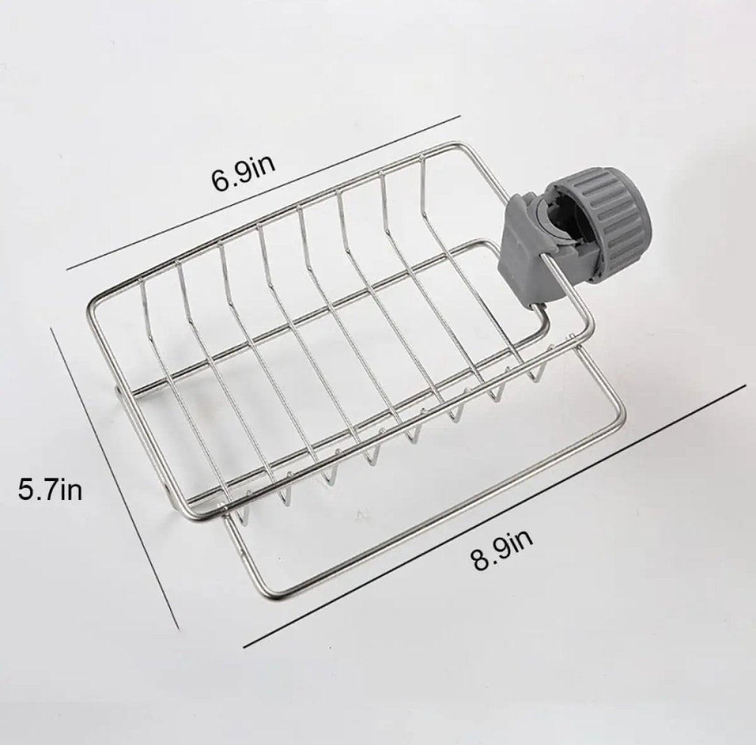 Sponge Holder with towel hanger, Stainless Steel Faucet Storage Rack, Adhesive Sink Caddy Organizer for Brush, Towel. Shower Soap Dish for Bathroom, Kitchen Hanging Storage Accessories