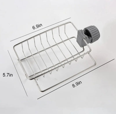 Sponge Holder with towel hanger, Stainless Steel Faucet Storage Rack, Adhesive Sink Caddy Organizer for Brush, Towel. Shower Soap Dish for Bathroom, Kitchen Hanging Storage Accessories