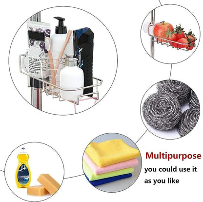 Sponge Holder with towel hanger, Stainless Steel Faucet Storage Rack, Adhesive Sink Caddy Organizer for Brush, Towel. Shower Soap Dish for Bathroom, Kitchen Hanging Storage Accessories