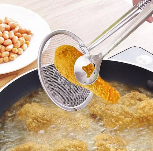 ModularTech - 2 in 1 Frying Tong Stainless Steel for Deep Frying Pakkorra, Botti etc With a one-sided filter is convenient to take out fried foods, oil drain on the other side has a delicate hollow out design