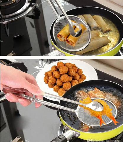 ModularTech - 2 in 1 Frying Tong Stainless Steel for Deep Frying Pakkorra, Botti etc With a one-sided filter is convenient to take out fried foods, oil drain on the other side has a delicate hollow out design